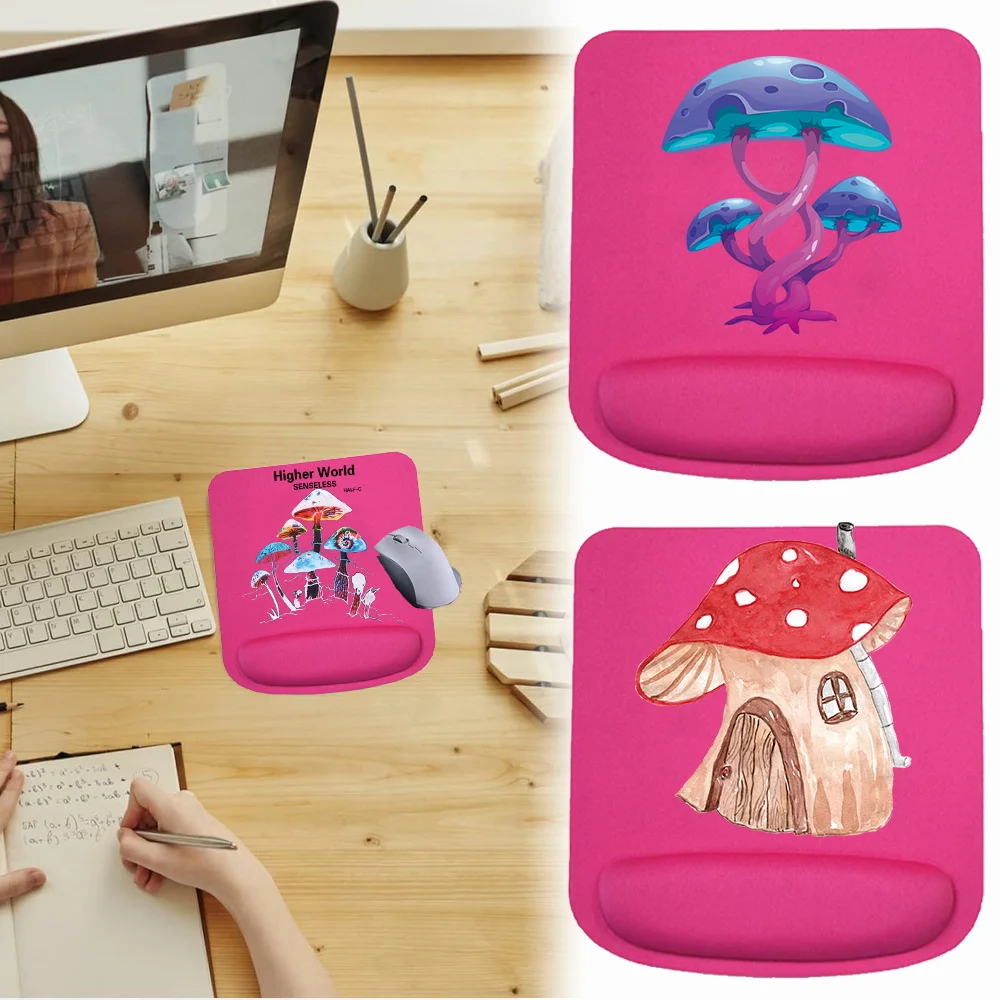 Mouse Pad for Ergonomic Support Wristband Mouse Mat Pad Wrist Rest Square Comfortable for PC Laptop Computer Mushroom Series