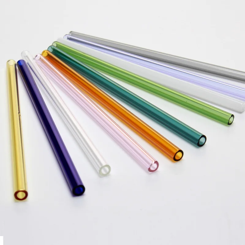 

200pcs 20cm Reusable Eco Borosilicate Glass Drinking Straws Clear Colored Bent Straight Milk Cocktail Straw