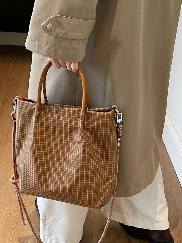 

New 2025 Plaid Women's Tote Bag Casual Commuter Handbag oulder Bag Crossbody Bag with Rope Knot Soft Leather Handbag