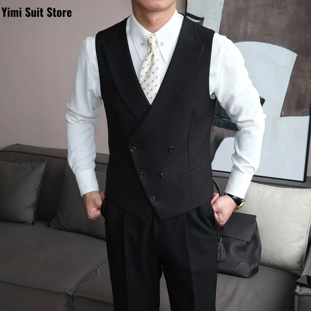 블랙 고품질 남성 정장 세트 3피스 원버스트 비즈니스 연회 사회자 사무실 남성 정장 신랑 예복 웨딩 정장 세트