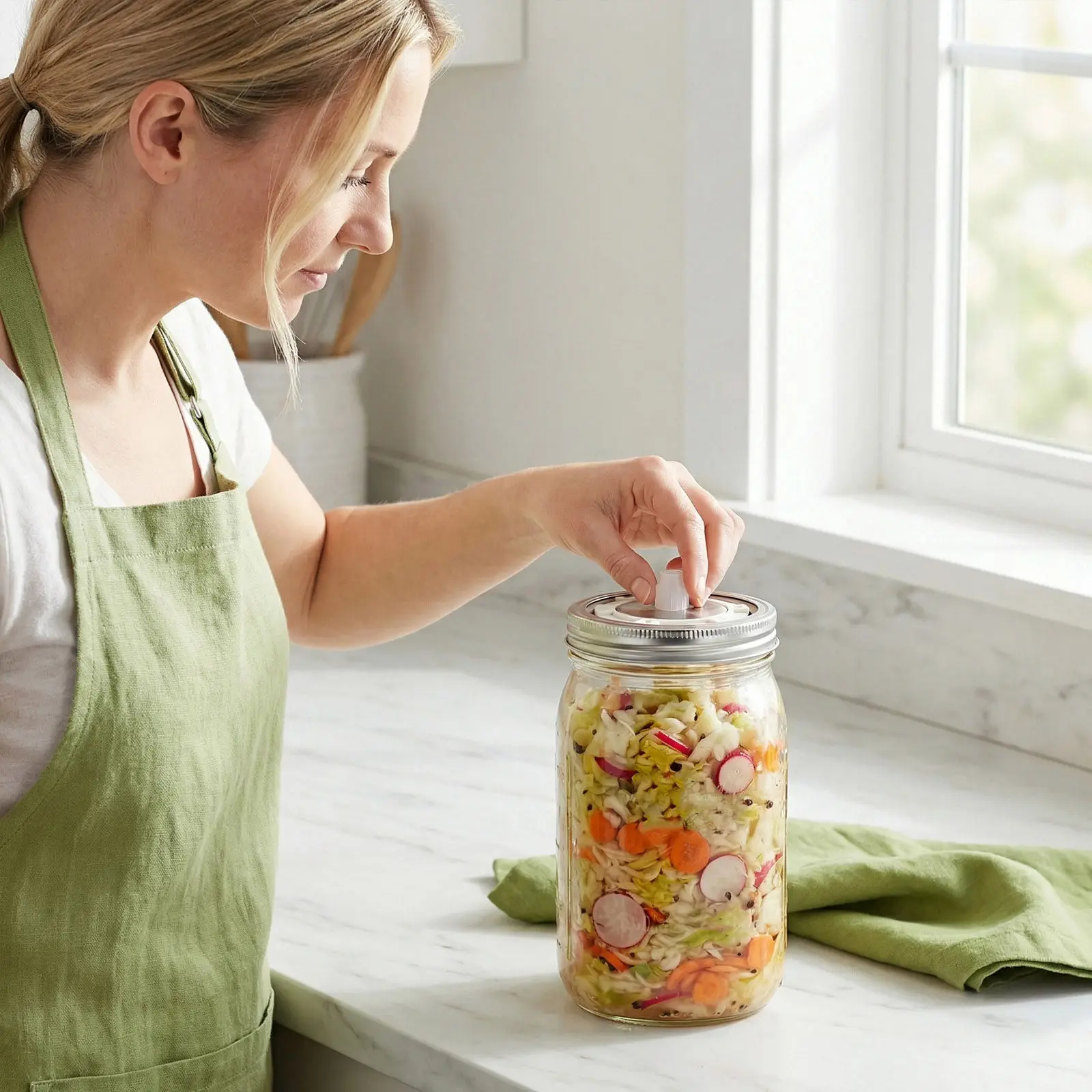 3Pcs Wide Mouth Mason Jar Fermentation Lids Stainless Steel Airtight Leakproof Pickle Kimchi Sauerkraut Fermenting Jar Caps