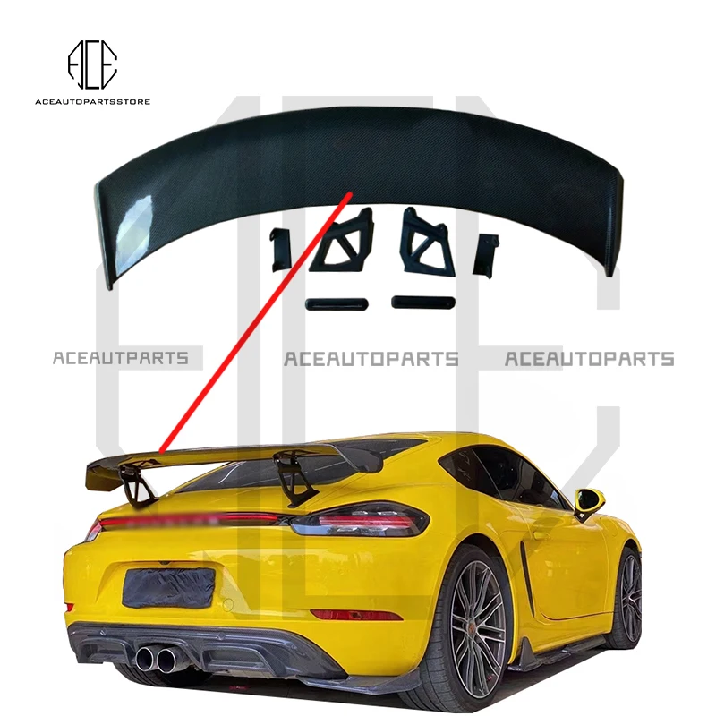 Real Carbon Fiber Rear Wing For Porsche Boxster Cayman 718 981 987 Rear Spoiler Gt4 Style Body Kit