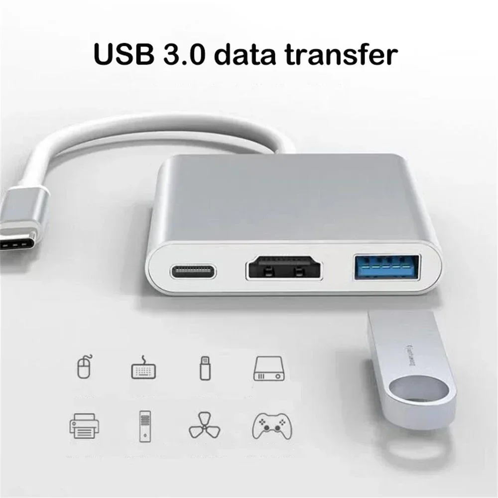 3 في 1 USB C إلى HDMI محول USB 3.1 Hub Type C محول شحن لأجهزة الكمبيوتر المحمول Samsung S23 Ultra Huawei Xiaomi Macbook