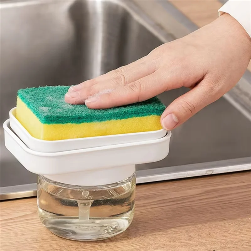 

A67P-Dish Soap Dispenser With Easy Press Pump, Sponge Holder And Detergent Box For Efficient Kitchen Cleaning