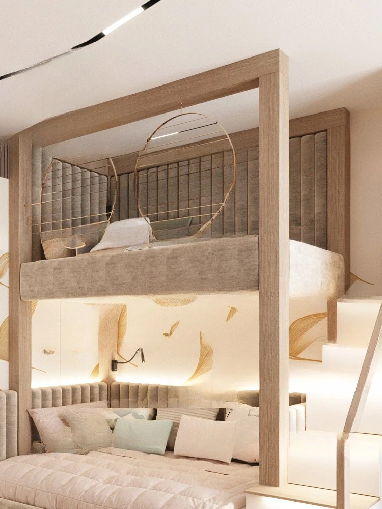 Children's high and low beds Stainless steel guardrails are transparent to the upper and lower b eds