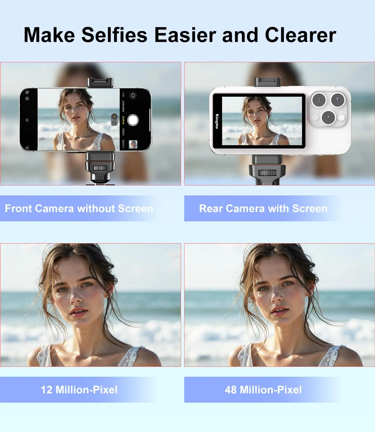 King Ma 4K 30FPS Magnetic Phone Vlog Selfie Monitor Screen, Sync Back Camera iPhone Monitor Screen for Vlog Live Stream & TikTok