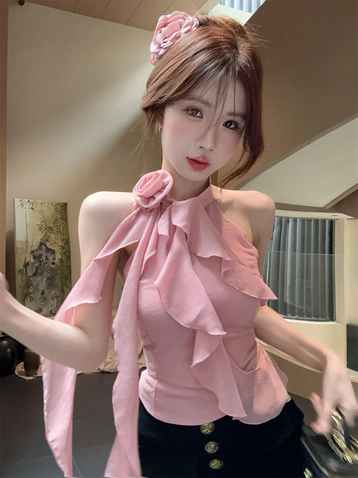 

Необычный ter Ne, жилет с кружевной отделкой и цветочным принтом, летний модный женский топ и юбка, комплект, повседневный комплект Ele Sle