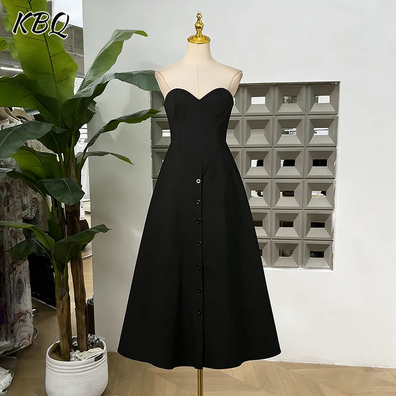 KBQ Solid Spliced Single Breasted Jumpsuit for Women Square Collar Sleeveless Temperament Elegant Women's Jumpsuits Fashion New