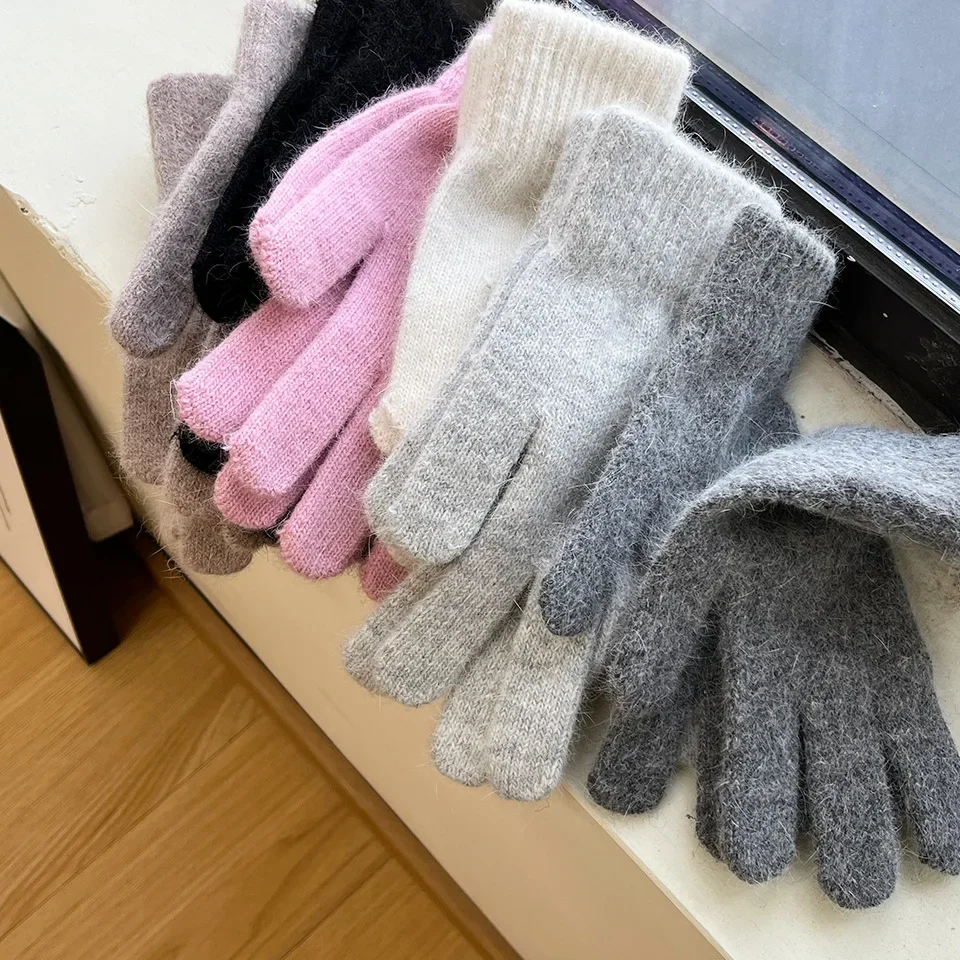 Winter Korean Version Rabbit Fur Gloves For Women Men  Thick Furry Solid Color Simple Versatile Knitted  latex mujer sexy