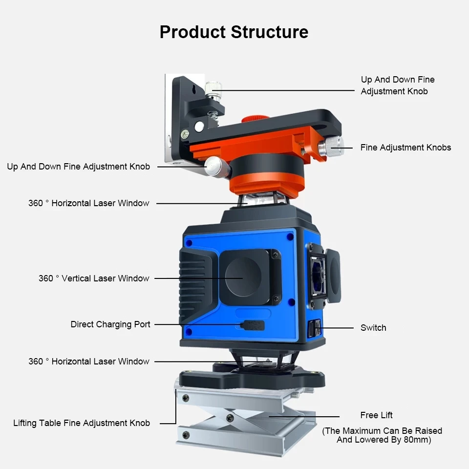 Laser Level 16 Lines 4D Self-Leveling 360 Horizontal And Vertical Cross Super Powerful Green Laser Beam Line