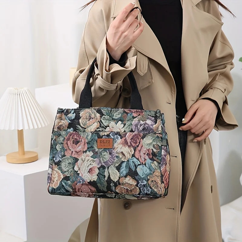 Nuevo bolso de mano jacquard de punto grueso para mujer, bolso de compras portátil de trabajo y bolsa de almacenamiento al aire libre