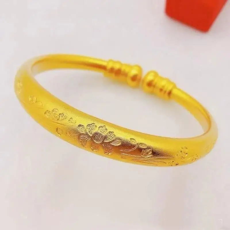 Gold Plated Open Cuff Bangle Exquisite Carved Floral Pattern Hypoallergenic Shiny for Graduation Gift Wear