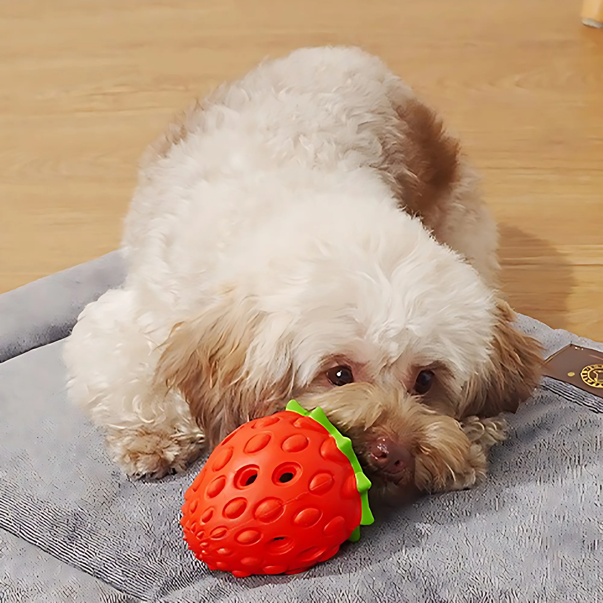 MADDEN Chew Toys Natural Rubber Strawberry Shaped Food Leaking Toy Durable Eco-friendly Food Dispenser Dogs Toy