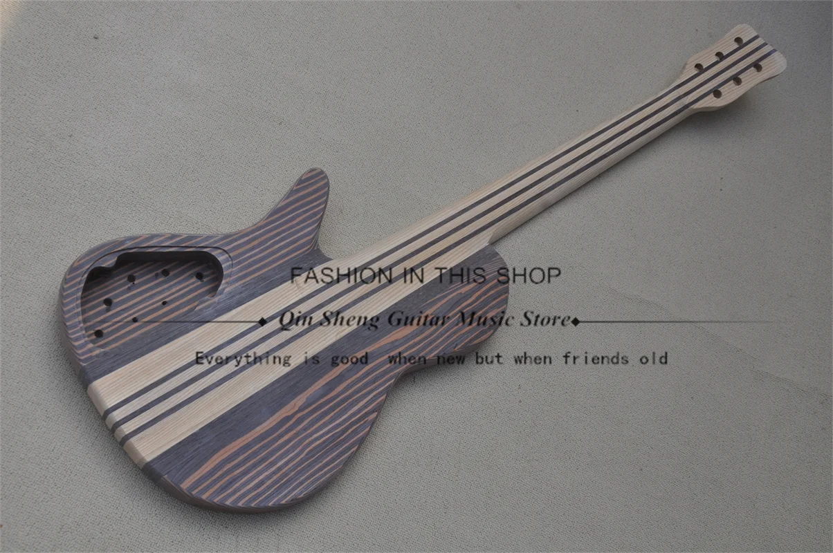 6-string bass guitar 7-piece wood neck through zebra wood body Semi-finished bass No paint No hardware