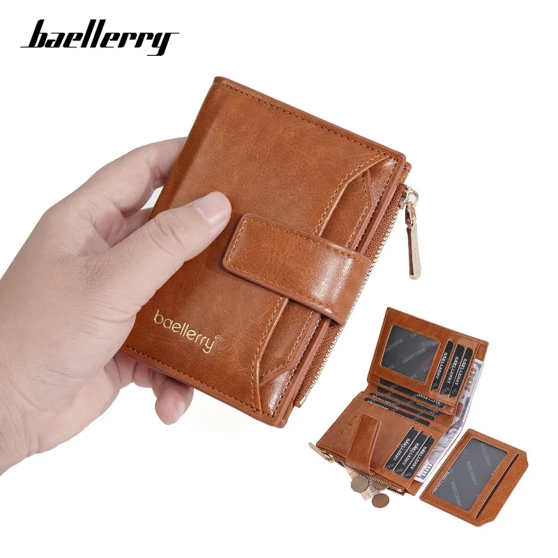 Baellerry Women PU Leather Wallet Stretched Card Slot Oil Wax Leather Short Zipper 2-fold Female Ladies Wallet