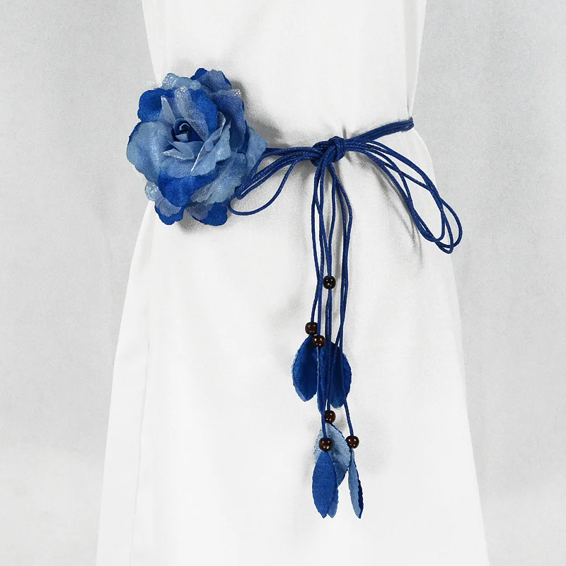 Bohemian Chiffon Big Flower Waistband Retro Sweet Long Tassel Braid Knotted Waist Chain Women Dress Casual Decoration