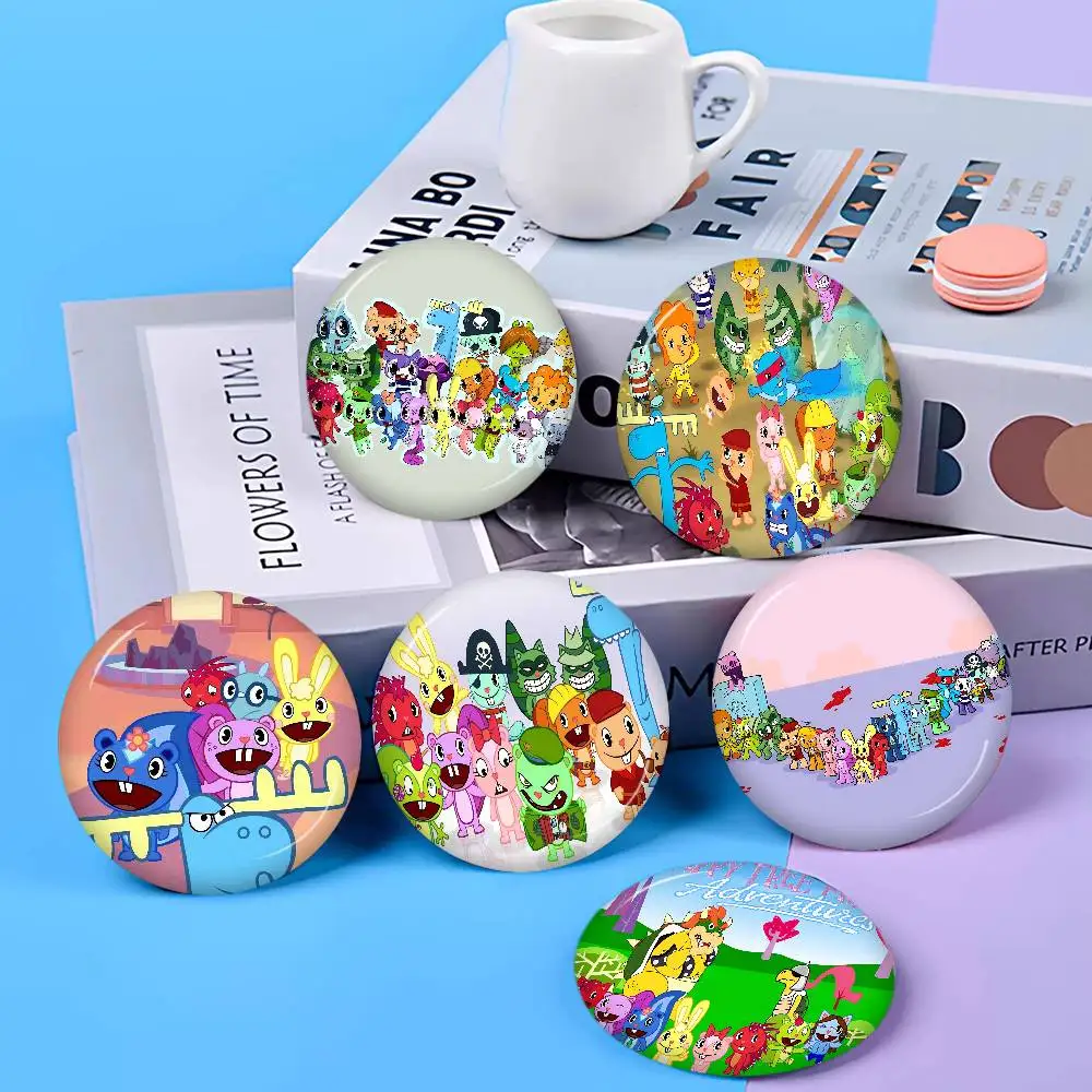 Happy Tree Friends Cartoon Creative Pins Funny Round Snap-in Brooch Badge Backpack Hat Accessories Jewelry Gifts for Friend