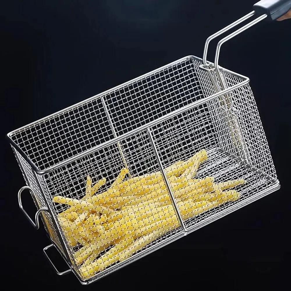 Durable Stainless Steel Frying Mesh Basket Hangable Large Capacity Frying Net Square French Fries Frame for Fry Chicken Fries