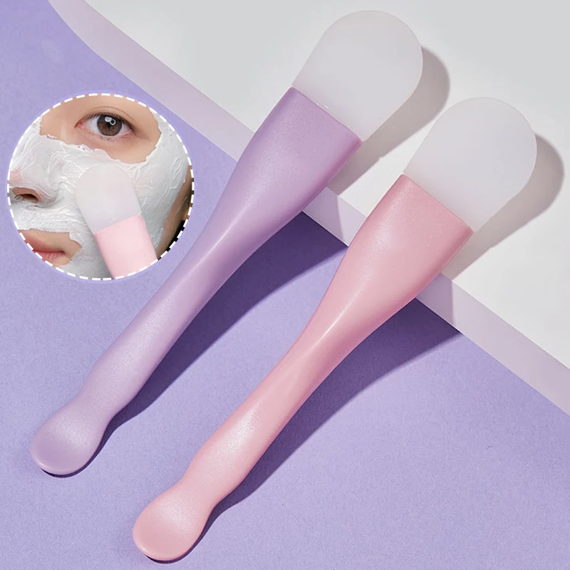 Cepillo de máscara de silicona de doble cabezal con mango de plástico, herramienta de belleza de ajuste de película DIY, aplicador de cuidado de la piel de limpieza Facial, 1 ud.