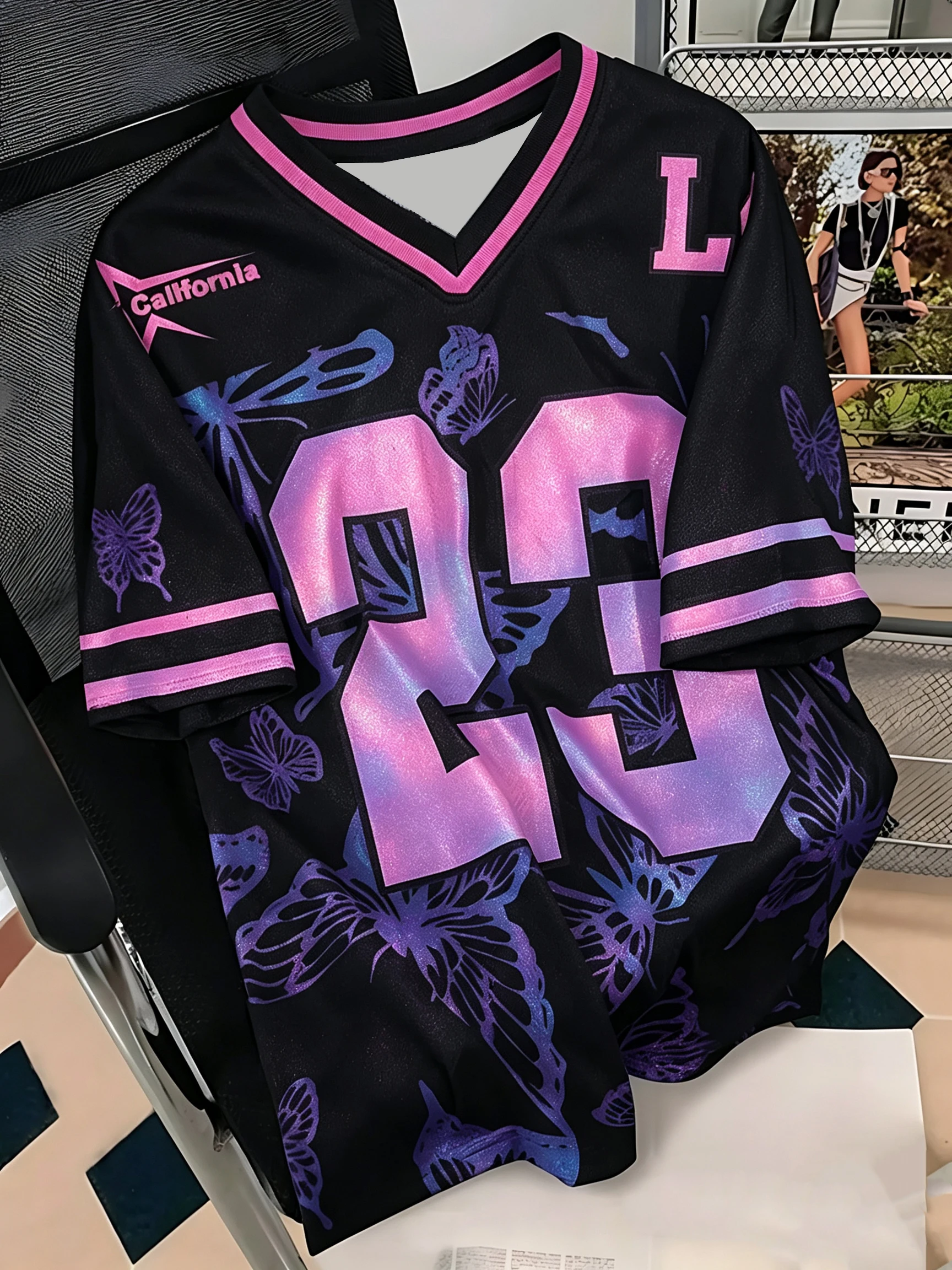 26 Sommermode, T-Shirt mit kurzen Ärmeln und schwarzem Schmetterlingsmuster, mit D-Print, lässig, sportlich, atmungsaktiv, Streetwear, Familienkleidung – Detail 15