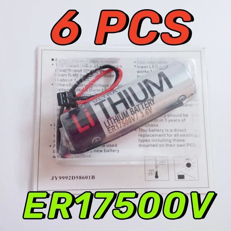 6PCS Original New ER17500V ER17/50 CS1W-BAT01 3.6V 2700mAh PLC Lithium Battery With Black Plugs Connectors