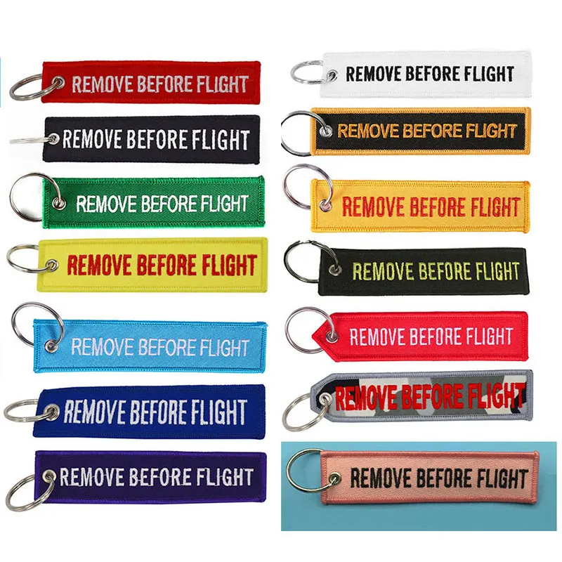 28Pcs Remove Before Flight Key Chain Chaveiro Red Embroidery Keychain Ring Aviation Gifts Key Ring Jewelry Luggage Tag Key Fob