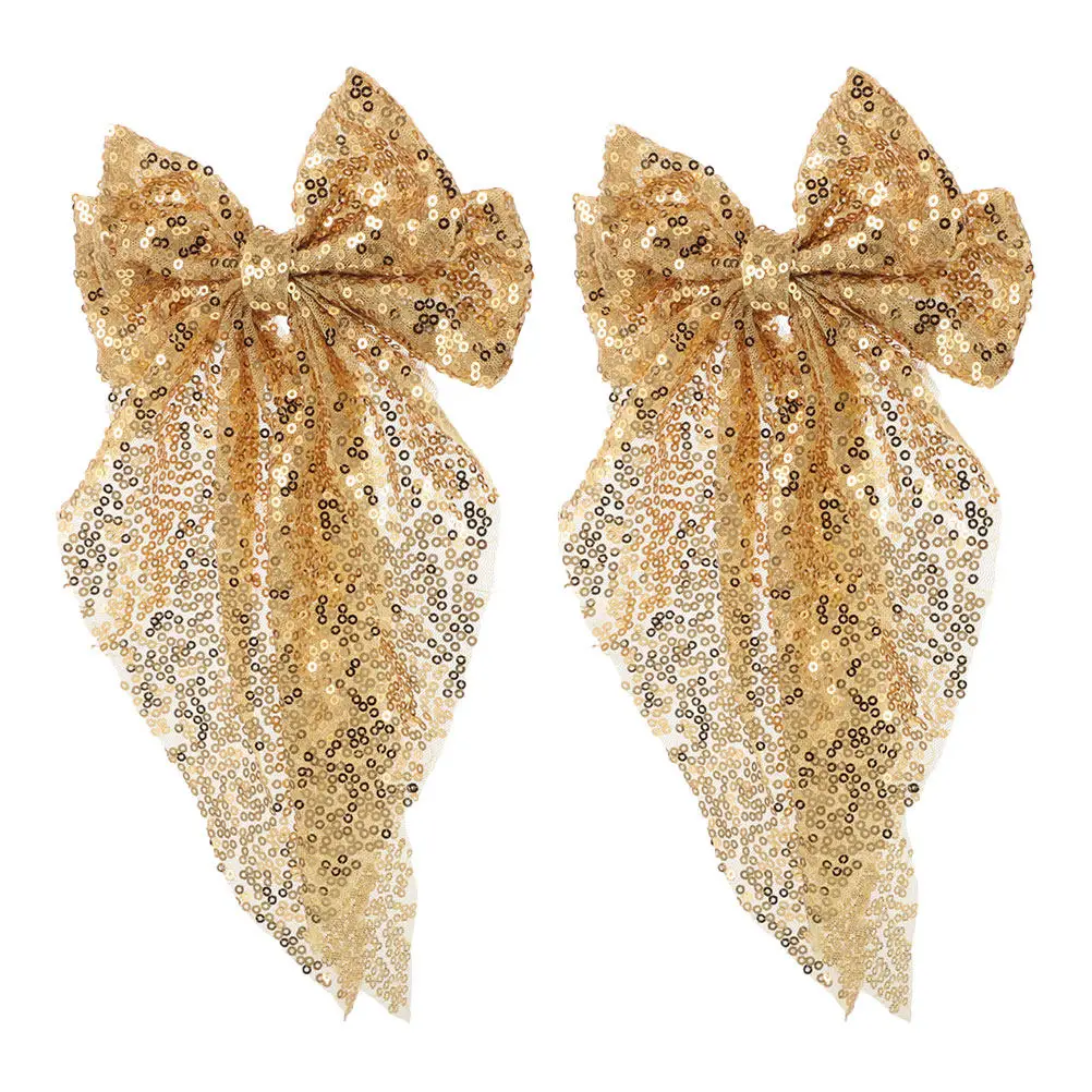 

2Pcs Sparkling Sequin Oversized Bow Hair Clips Women Fashionable Glitter Hair Accessories Large Bowknot Clip Elegant Casual