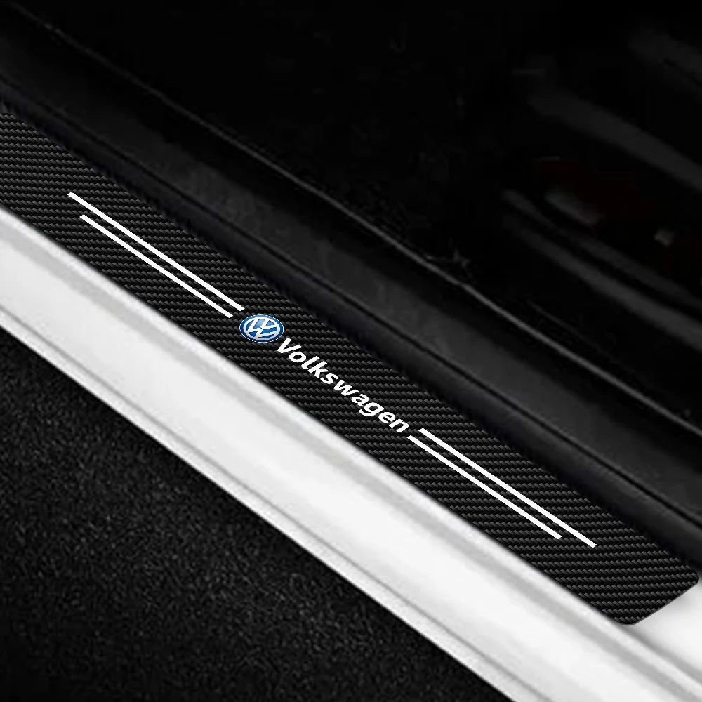 4Pcs Leather Carbon Fiber Car Door Edge Sill Protector Strip Stickers for Volkswagen VW Rline MK6 Golf Polo Tiguan Passat Touran