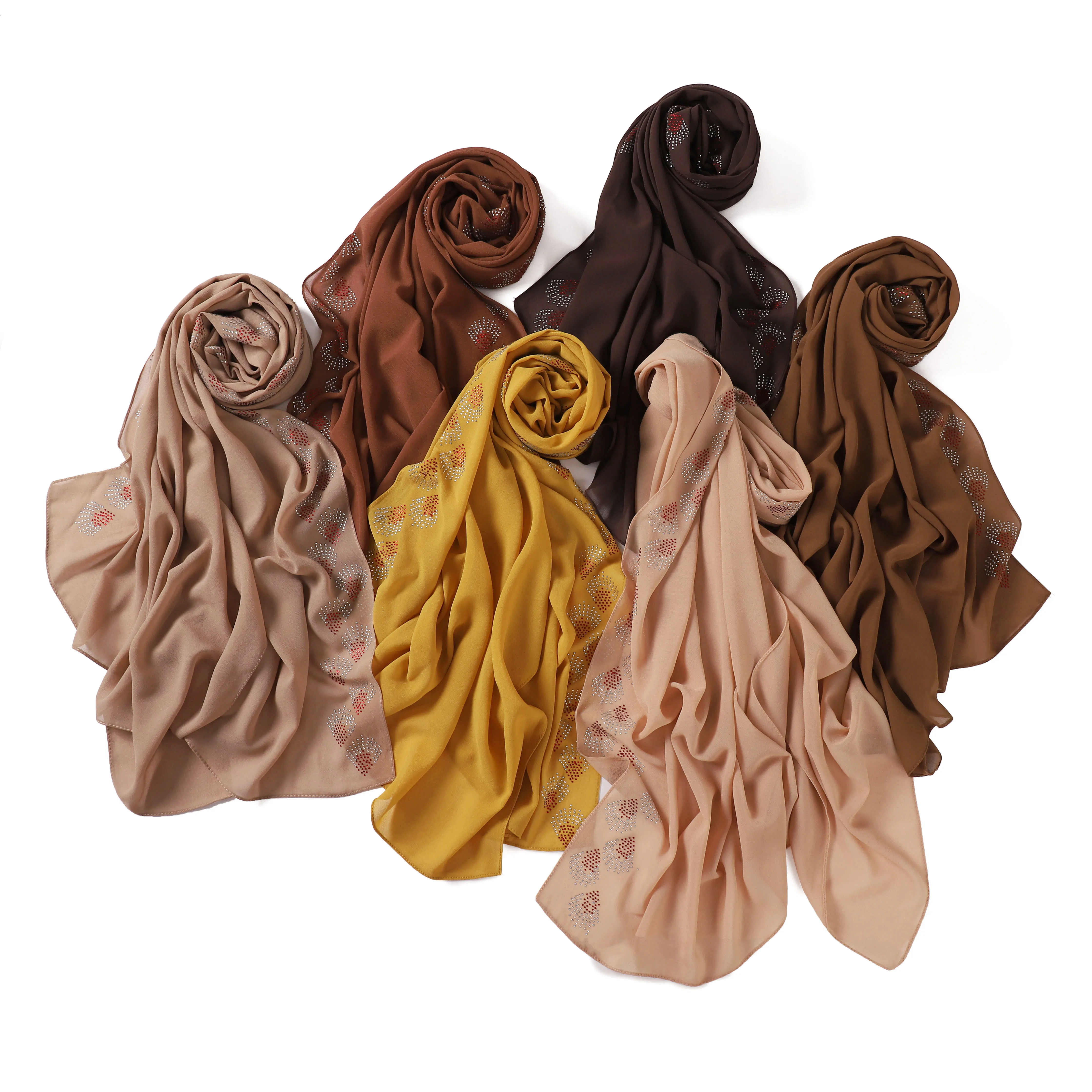 

Soft Diamond Women Plain Hijab Female Scarf Wrap Borong Tudung Malaysia Chiffon Rhinestone Islamic Long Scarves Muslim Shawl