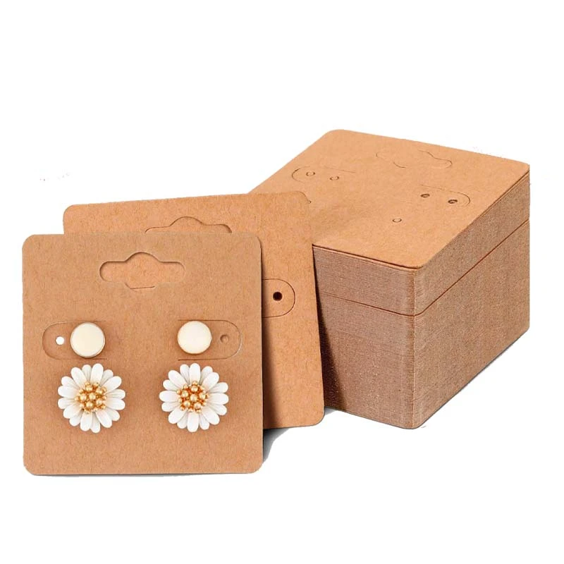 Présentoir de boucles d'oreilles 5x5cm, 50 pièces, carte en papier, clous d'oreilles, sac pour bijoux suspendus, emballage en carton, petites entreprises