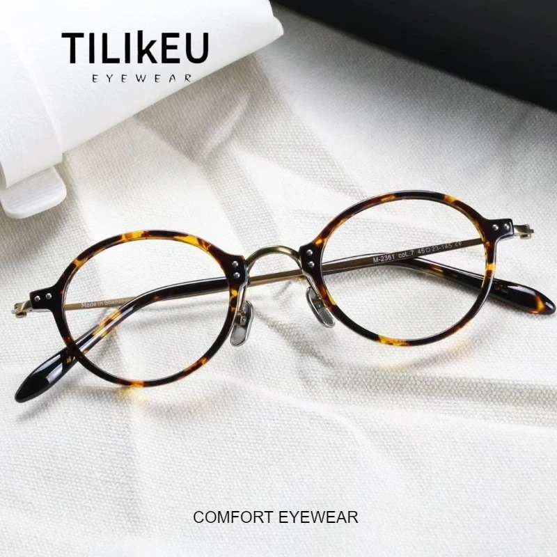 

Новые винтажные мужские и женские оправы для очков с круглой пластиной, модные роскошные очки в корейском стиле, полнокадровые черепаховые очки, 8 г