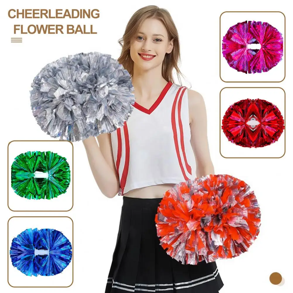 Double-headed Metallic Pom Poms Cheerleading Flower Ball with Handle Team Sports Spirit Party Kids Adults Cheer Pompoms