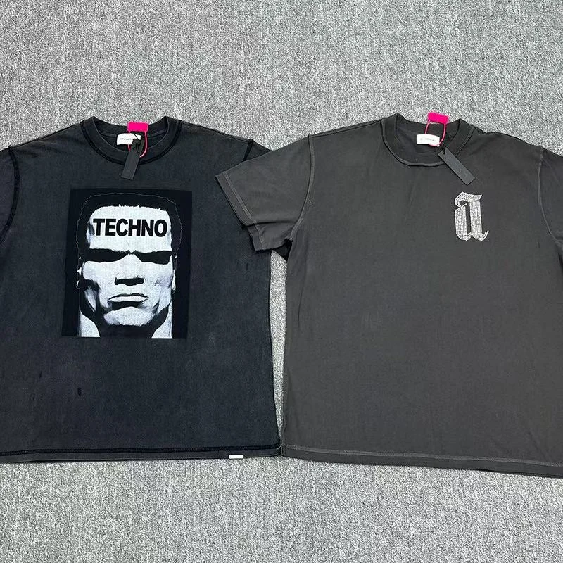 

2025ss Oversized 100% Cotton Vintage T-Shirt Washed Patterned Printed Hip Hop Streetwear Short Sleeve Tops T Shirt