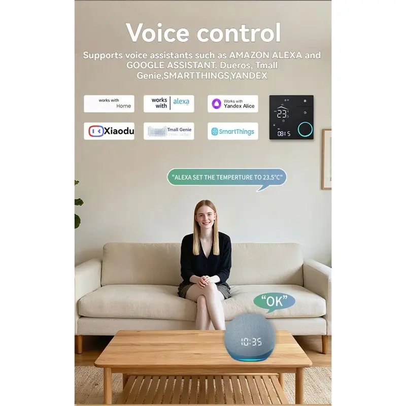 ABFU-Voice-Control Programmable Tuya Wifi Smart Thermostat 16A Electric Heating For Home Heating System
