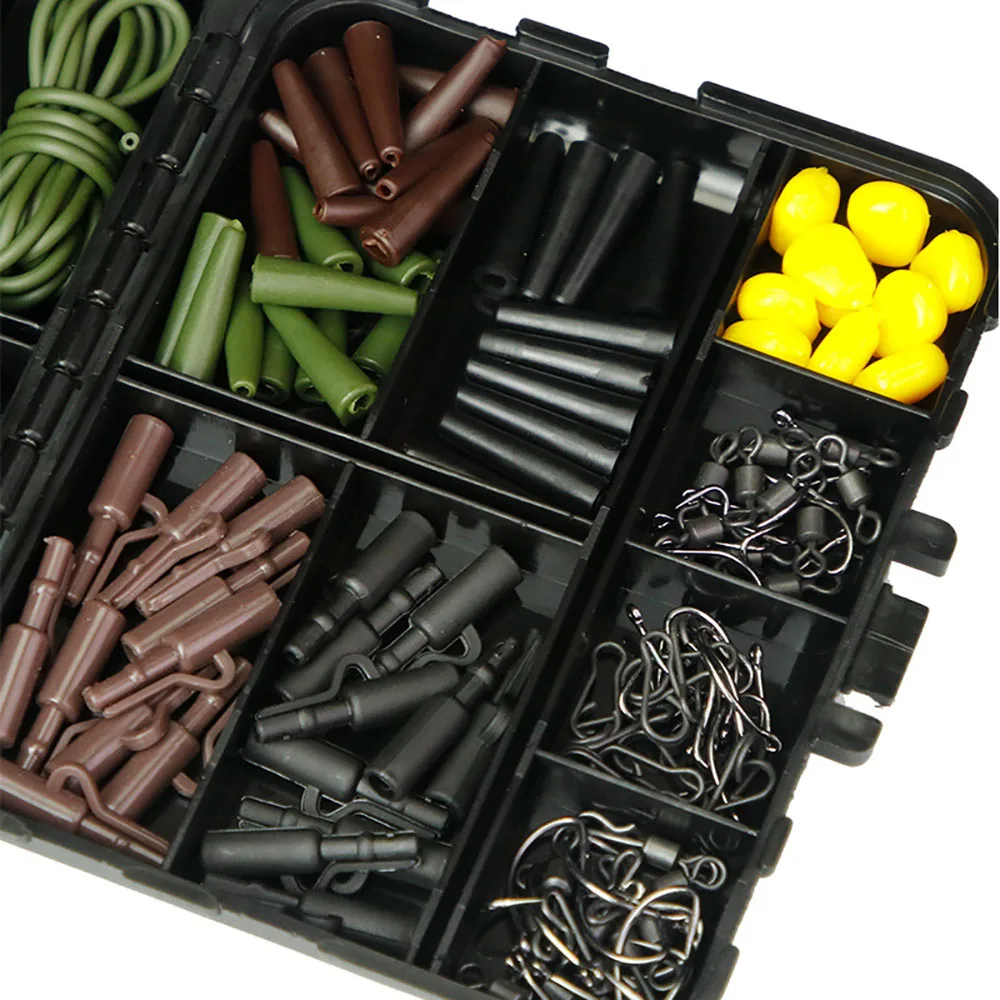 272Pcs Carp Fishing Terminal Tackle Kit Beads Snap Swivel Anti Tangle Sleeves Connector Tip Tube Positioner Carp Hooks With Box