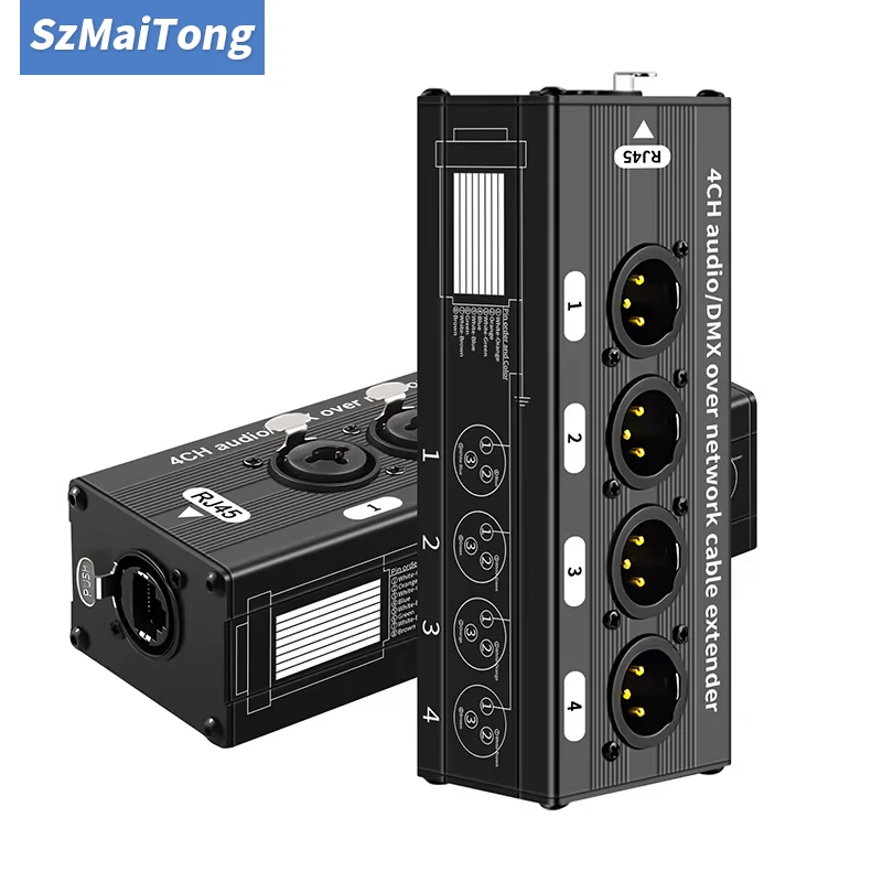 4 Channel XLR to RJ45 Ethernet Extender STP Cat5 Cat6 DMX512 Network Signal Extender for Live Stage Audio Recording Studio