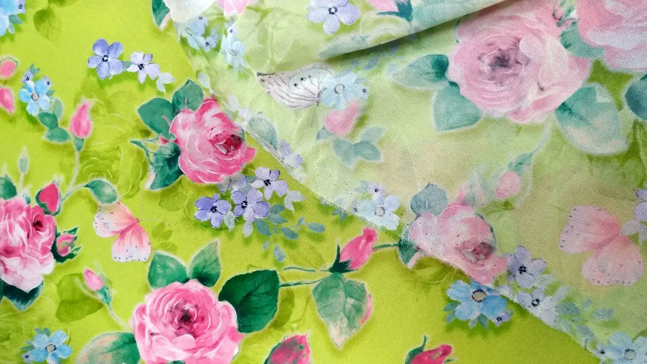 Green Flowers Natural 16momme Mulberry silk fabric Breathable Crepe de chine Fabrics for sewing accessories african Cloth woman