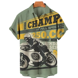 Men's Hawaiian Shirt Motorcycle 3D Printed Short Sleeve Beach Lapel Oversized Hip Hop