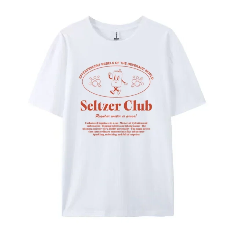 Retro Cartoon Seltzer Club T-Shirts for Women Cute Funny Soda Water T Shirt Loose Y2k Streetwear Graphic Top Unisex Clothes Gift