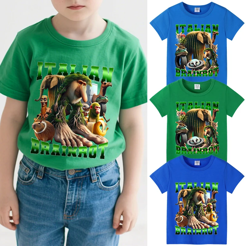 

Italian Brainrot Children Short Sleeve Tee Tung Tung Tung Sahur Summer Cotton Clothing T-shirt Funny Meme Anime Cute Tops Unisex