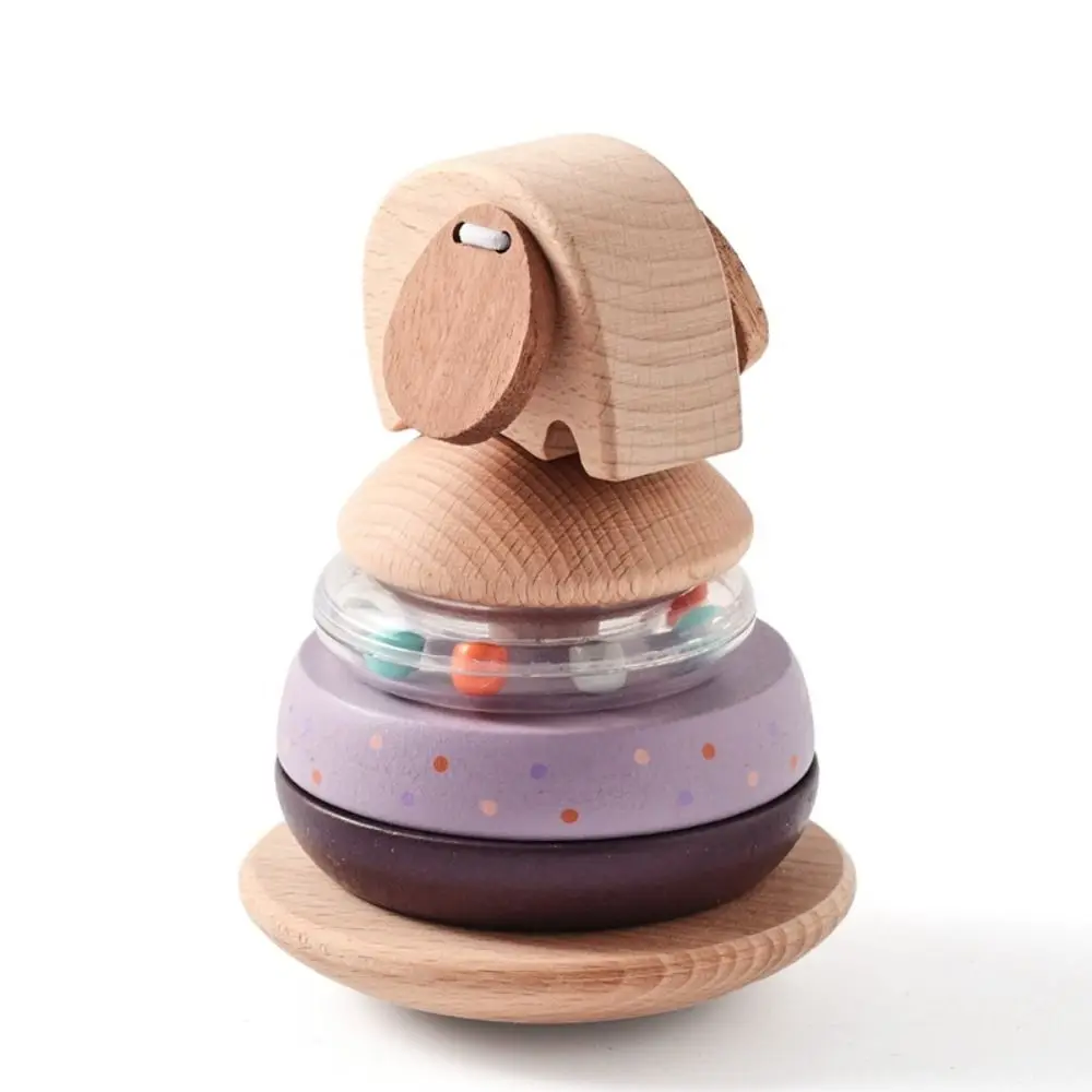 Holz Baby Pole Stapel Stapelbar Montessori Tier Blöcke Pädagogisches Spielzeug Puzzle Ferrule Elefanten Glocke Zahnen