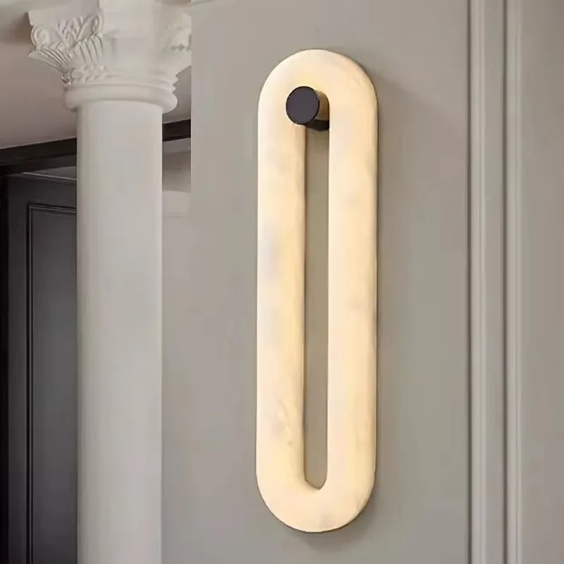 Natural Alabaster Copper Wall Lamp Simple Modern Oval Design Luxury High-end Living Room Hotel Aisle Bedroom Warm Light Lamp.
