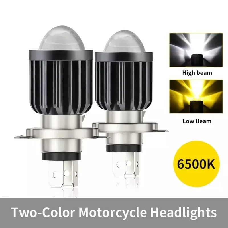 1pc H4 H6 BA20D LED Motorcycle Headlight Bulb Moto Spotlights CSP Lens White Yellow Hi Lo Lamp Scooter Accessories Fog Lights