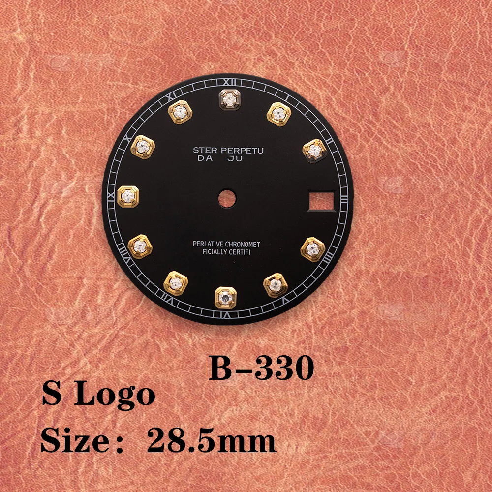 28.5mm S Logo New Diamond brown Sunray Dial Suitable For NH35/NH36 Japan Movement Watch Modification Accessories view 2