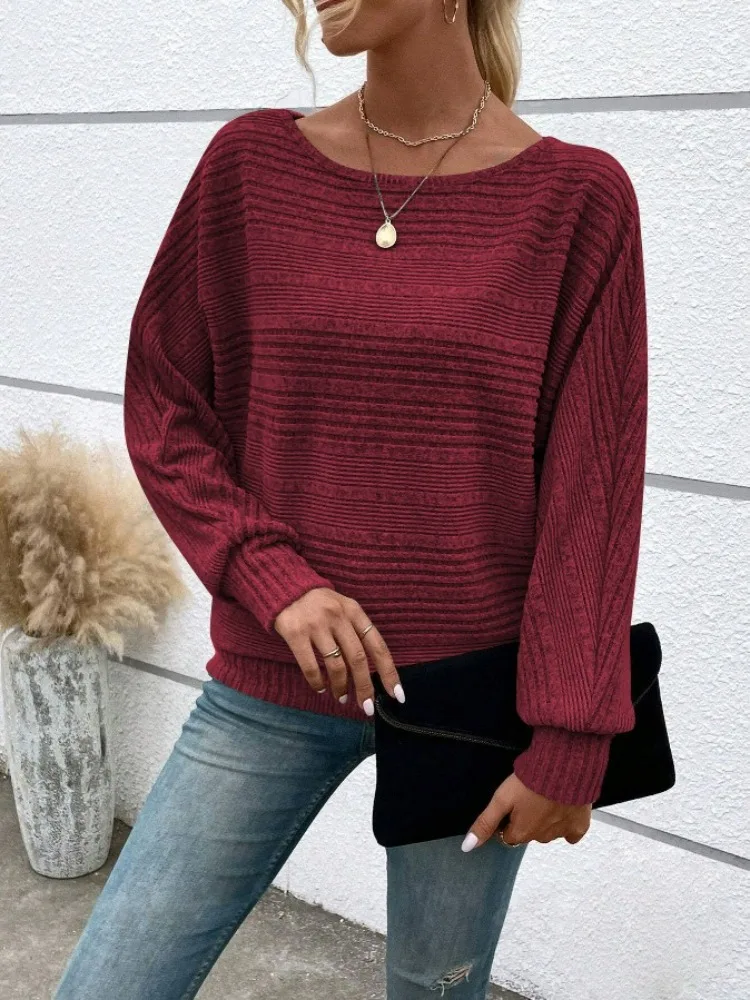 Casual Einfarbig Pullover Lange Ärmeln Rundhals Pullover für Frauen Herbst Winter Vintage T-shirt Pullover Bequeme Tops