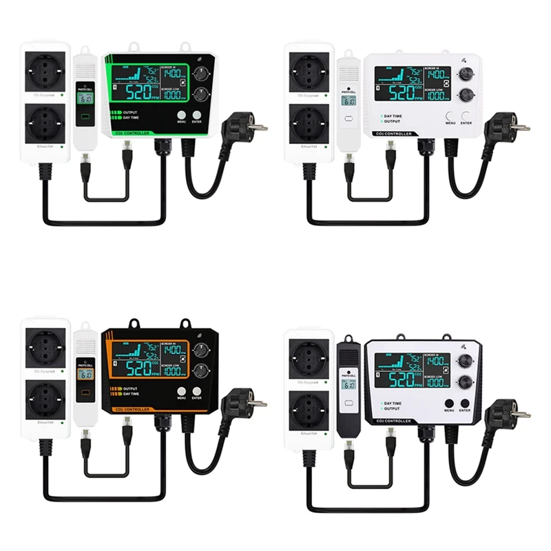 Controller-diossido di carbonio-Doppio canale-Split-Probe-CO2-Monitor-CO2-Riduttore-pressione-Valvola-Per-serra-EU-Plug-B
