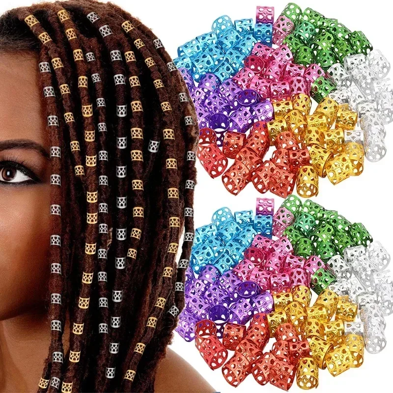 100/500pcs Gold Silver Dreadlock Hair Rings Cuff Clips Hair Braids Colorful Dirty Braids Beads Hairpin Jewelry Hair Accessories