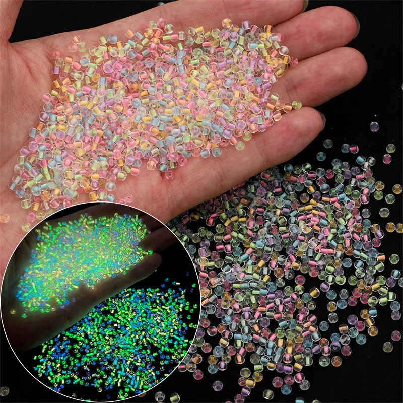Cuentas de Vidrio Luminiscentes 2/3/4mm (Cuentas Semilla Brillantes en la Oscuridad) - Elaboración de Joyas DIY (Collar/Pulsera) Accesorios Artesanales 1mm 11g/bolsa