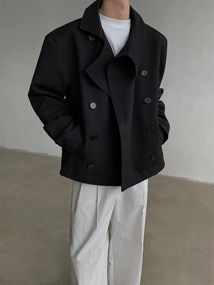 

Elegant Men's Autumn Winter Suit Jacket with Double Row Buttons Cool And Handsome Inverted Collar American Short Jacket