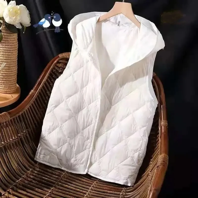 2023 Autumn New Ultra Light Down Cotton Vest Women Hooded Sleeveless Jacket Female Outerwear Cotton Padded Waistcoat M-5XL